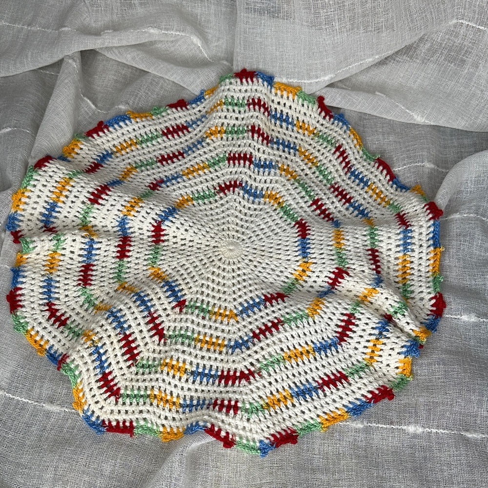 Vintage Handmade Crocheted Doily White & Multi Color NWOT - Made & Put Away